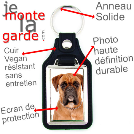Porte-Clefs cuir vegan, photo Boxer fauve