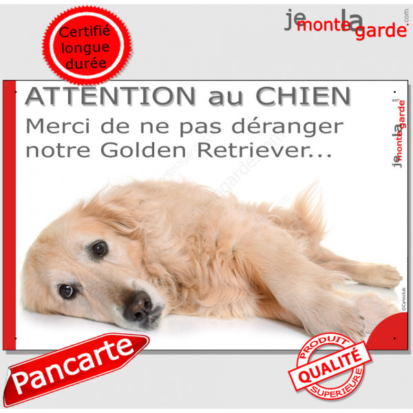 Plaque portail humour "Attention au Chien, Merci de ne pas déranger notre Golden Retriever" pancarte panneau feignant dort photo