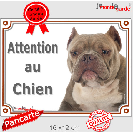 American Bully red nose Tête, plaque portail "Attention au Chien" avec oreilles coupées photo, résiste pluie soleil gel, idée ca