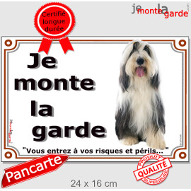 Bearded Collie Assis plaque portail "Je Monte la Garde, vous entrez à vos risques et périls" photo Colly barbu, résiste pluie so