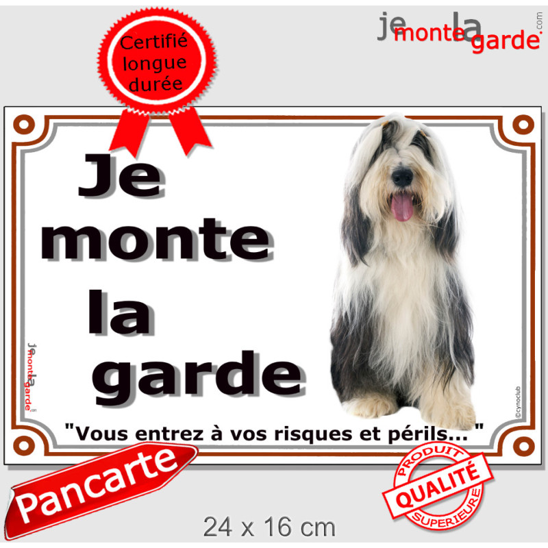 Bearded Collie Assis plaque portail "Je Monte la Garde, vous entrez à vos risques et périls" photo Colly barbu, résiste pluie so