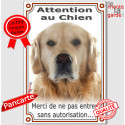 Golden Retriever, plaque portail verticale "Attention au Chien, pas sans autorisation" 24 cm