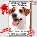 Jack Russell fauve, plaque portail verticale "Attention au Chien, pas sans autorisation" portail 24 cm VL