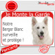 Berger Blanc Suisse tête, plaque portail rouge "Je Monte la Garde, surveille protège" pancarte panneau attention au chien photo