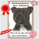 Staffie bringé, plaque verticale "Attention au Chien, pas sans autorisation" 24 cm VL