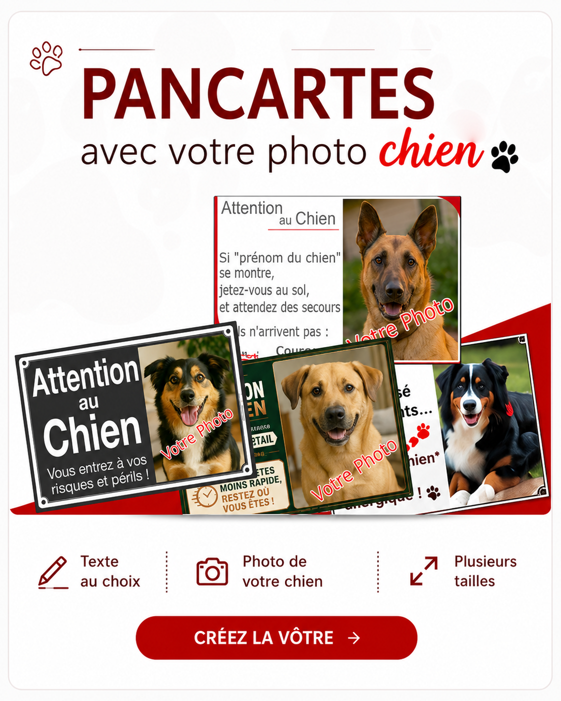 Pancartes personnalisables avec la photo de votre chien